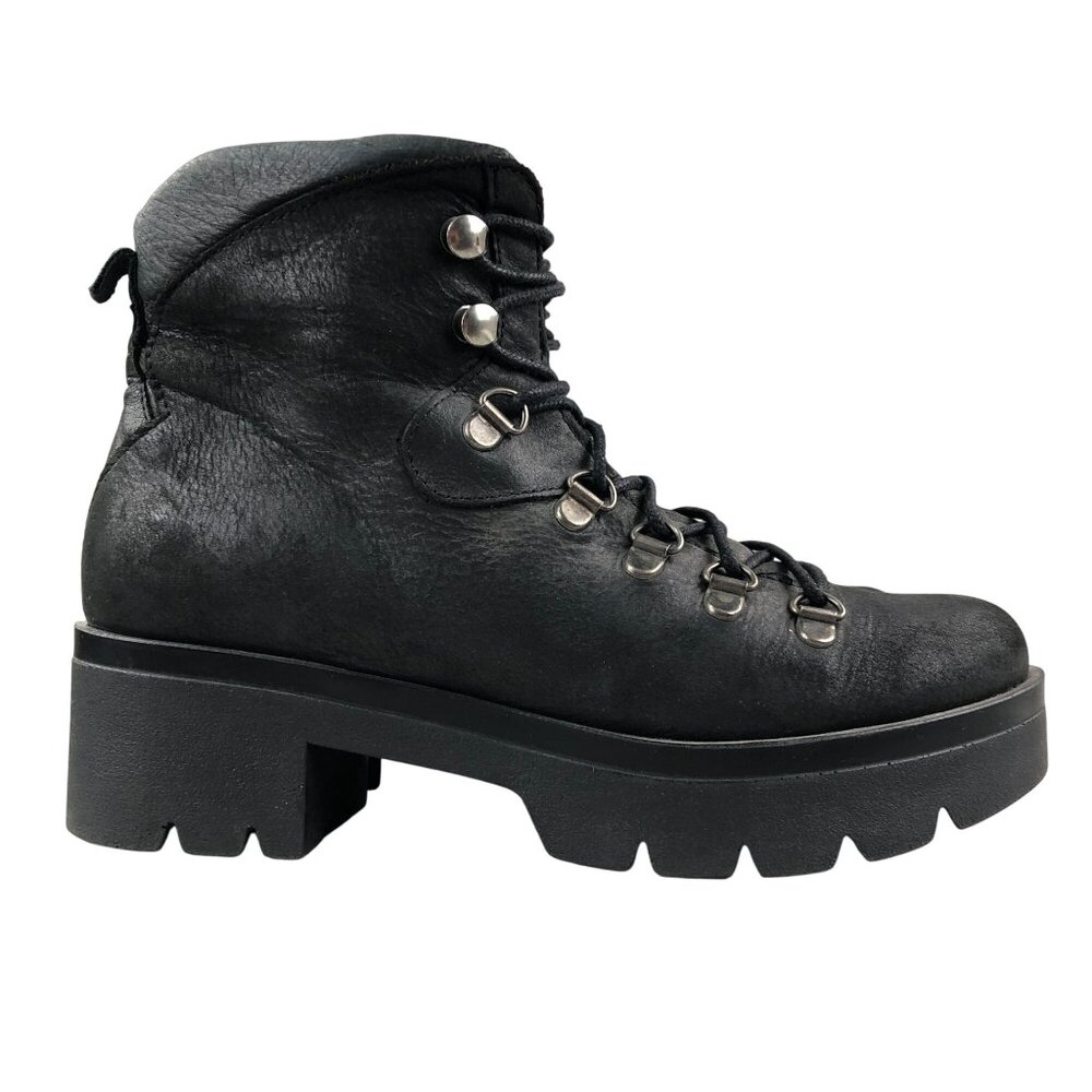 Champa! Women's Size 36 Black Leather Lace-Up Lug Sole Combat Boots SPAIN